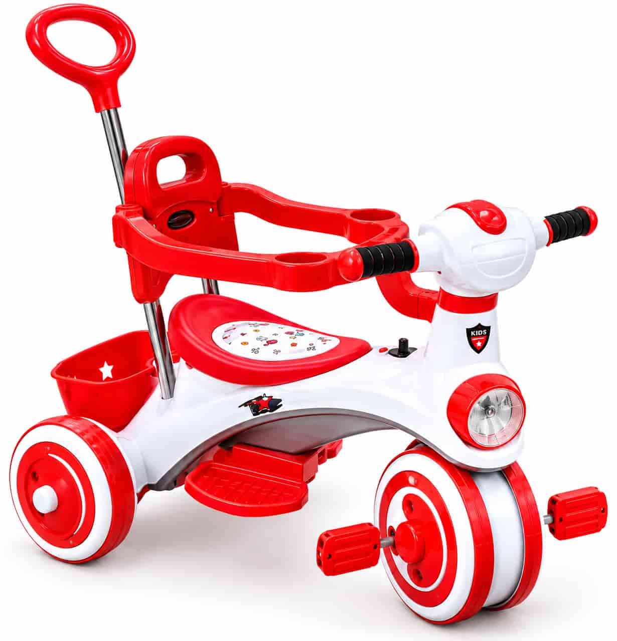 Kids 3-Wheel Push Tricycle with Parent Handle – Green & Red