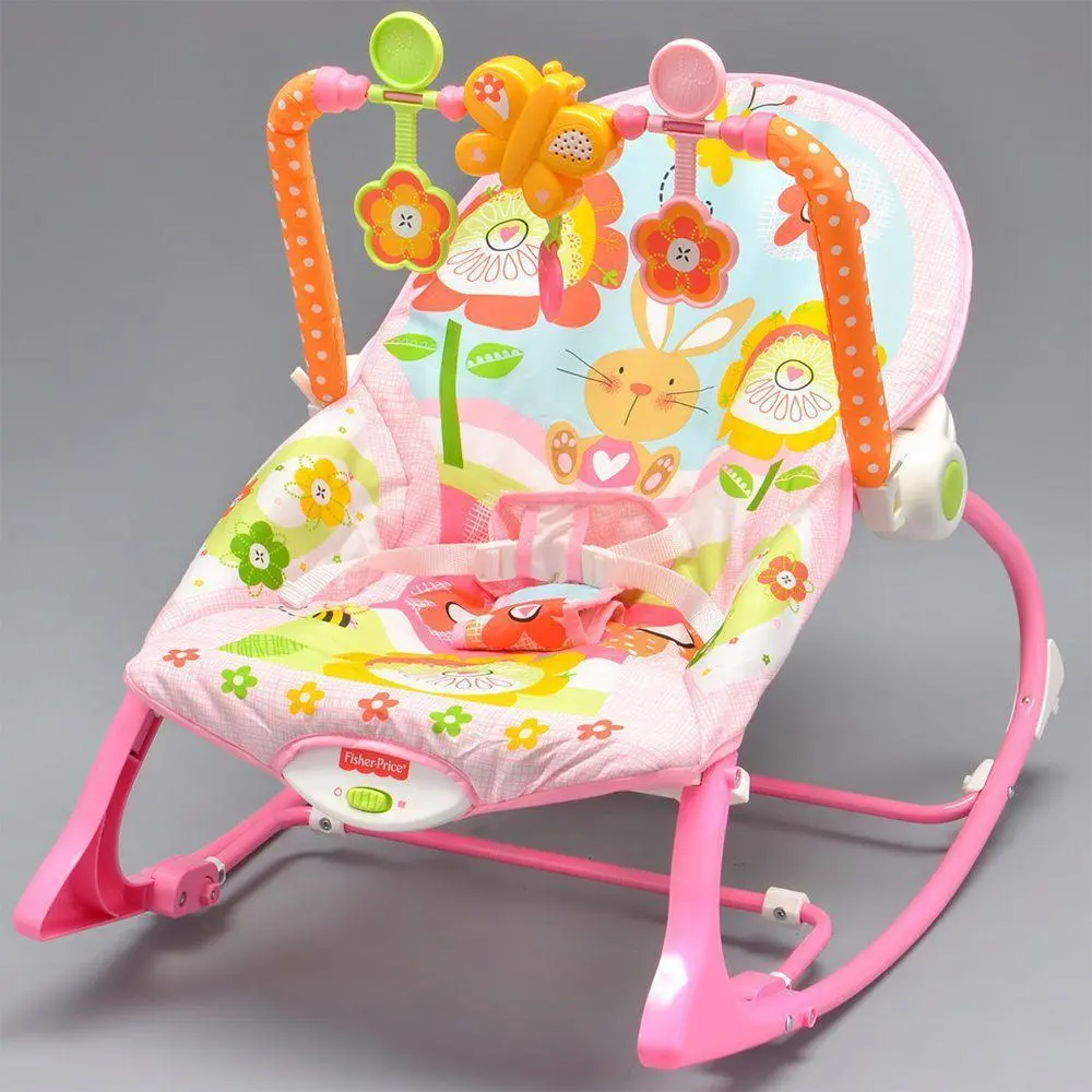 Pink Baby Bouncer Seat with Hanging Toys